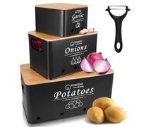 POWZOO Set di 4 Porta Patate Cucina,Contenitore per patate,Cipolle e Aglio,con Pelapatate,Contenitori Cucina,con Fori di Ventilazione,per conservare le verdure fresche più a lungo (Nero)