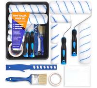 POWZOO Set Rotolo Di Vernice,Et Di Rulli per pareti e soffitti,con Rulli e maniche grandi e mini,Raschietto multiuso,vassoio per vernice,pennello,nastro per carrozzeria.