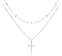 Poxtex Collana a croce da donna placcata in oro 14 carati, delicata collana in argento sterling ciondolo a croce piccola collana di fede semplice collana d'oro gioielli per donne ragazze regali