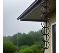 Poxvythb Catena da Pioggia Antica per Giardino, a Anelli Circolari per Raccolta Acqua e Sostituzione Grondaie con Fontana DecorativaNero(2.4m)