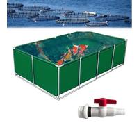 Poxvythb laghetto per Pesci in Tela con Staffa Stagno Pieghevole 2-in-1 con Valvola a Farfalla - per Nuoto e Alimentazione dei Pesci in Esterno | 2.5x1.5x0.7m| Verde