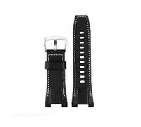 POYNMRE Cinturino for orologio compatibile con Casio GST-S100G / S110 S130L W100G W110 210B 400G 410 da polso in pelle uomo 26 * 14mm(Black white silver)
