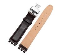 POYNMRE Cinturino for orologio in pelle concavo-convesso compatibile con Swatch Swatch YIS415 414 Yrs Ycs17 19mm Uomo e donna Coppia chiusura a farfalla(Olive Flak,17mm)