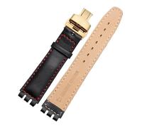 POYNMRE Cinturino for orologio in pelle concavo-convesso compatibile con Swatch Swatch YIS415 414 Yrs Ycs17 19mm Uomo e donna Coppia chiusura a farfalla(Red Black,19mm)