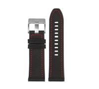 POYNMRE Cinturino for orologio in silicone con base in tela da 24 mm, 26 e 28, compatibile Panerai PAM111 SEVENFRIDAY P1 P2 M1 DIESEL DZ4500, cinturino in nylon gel di silice(Black red-silver,24mm)