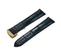 POYNMRE Cinturino for orologio in vera pelle da 19 mm, 20, 21, 22, compatibile con Omega 007 Seamaster 300 Business Clasp Accessories(Blue-Gold Buckle,19mm)