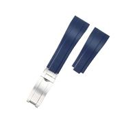 POYNMRE Cinturino in gomma curva, cinturino in silicone morbido compatibile con Rolex, Oysterflex, bracciale sportivo da uomo e donna, fibbia pieghevole, polso 20 mm(Blue-Matte Silver)