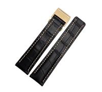 POYNMRE Compatibile con il cinturino in vera pelle da uomo Breitling Avenger/navitimer Premier fibbia pieghevole e morbido 22 mm 24(B Black golden,22mm)