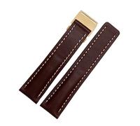 POYNMRE Compatibile con il cinturino in vera pelle da uomo Breitling Avenger/navitimer Premier fibbia pieghevole e morbido 22 mm 24(A brown golden,24mm)