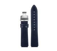 POYNMRE Nuova fascia d'oro della vera pelle retrò compatibile con Casio A158W/A168/F91W/AE-1200WHD/A158/A159/A16 Orologio vintage(Blue-silver B)
