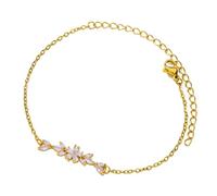 Poystng Bracciale con zirconi dal design floreale e a foglie Elegante bracciale color oro con accenti zirconi e foglie fiori Accessorio da donna alla