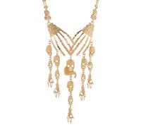 Poystng Collana con teschio multistrato a mano fantasma esagerata Collana con ciondolo con nappa Collare Gioielli Halloween per donne Collare per ragazza Bavaglino per donne