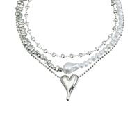 Poystng Collana moderna con simbolo del cuore Collana in metallo e perle Accessorio versatile per abiti casual Eventi speciali Catena per colletto in lega perle e perline