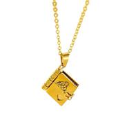 Poystng Collana per nonna e nipote incisa, gioielli con ciondolo a forma libro in acciaio Ti con catena a clavicola, collana libri fiabe in acciaio Ti souvenir