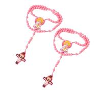 Poystng Collana rosario per bambini multifunzionale da 2 con pendente a forma croce e perline acriliche colorate per la crescita spirituale Pendente a forma croce cattolica per bambini