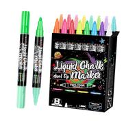 Poystng Pennarello per vetro a due punte con punta, 8 pieces of 16 class | Reversibile da 6 mm con scrittura a colori vivaci per lavagne e insegne per progetti creativi scolastici