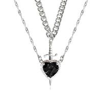 Poystng Set collana doppia moderna con cuore e spade con placcatura nera per aggiungere un tocco mistero a qualsiasi completo Gioielli design a doppia catena