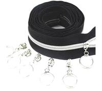 Poyuad 5# 2 Metri 4 cursori Denti cursore Argento Oro Bobina di Nylon di Grandi Dimensioni, Adatta per Tessili per la casa Accessori per Cucire Fai da Te,Argento Nero,200 cm