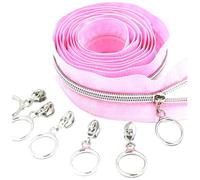 Poyuad 5# 2 Metri 4 cursori Denti cursore Argento Oro Bobina di Nylon di Grandi Dimensioni, Adatta per Tessili per la casa Accessori per Cucire Fai da Te,Rosa Argento,200 cm