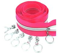 Poyuad 5# 2 Metri 4 cursori Denti cursore Argento Oro Bobina di Nylon di Grandi Dimensioni, Adatta per Tessili per la casa Accessori per Cucire Fai da Te,Rosa d'Argento,200 cm