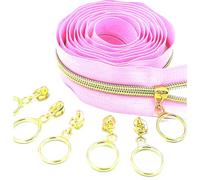 Poyuad 5# 2 Metri 4 cursori Denti cursore Argento Oro Bobina di Nylon di Grandi Dimensioni, Adatta per Tessili per la casa Accessori per Cucire Fai da Te,Oro Rosa,200 cm