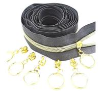 Poyuad 5# 2 Metri 4 cursori Denti cursore Argento Oro Bobina di Nylon di Grandi Dimensioni, Adatta per Tessili per la casa Accessori per Cucire Fai da Te,Oro Grigio Scuro,200 cm