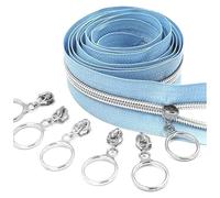 Poyuad 5# 2 Metri Oro Argento cursore Denti Bobina di Nylon Fai da Te Cucito a casa Cerniera, Accessori per la Riparazione di Tessuti per la casa,Argento Azzurro,200 cm