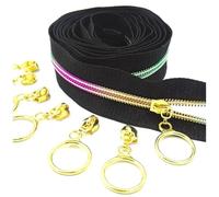 Poyuad 5# 2 Metri Oro Argento cursore Denti Bobina di Nylon Fai da Te Cucito a casa Cerniera, Accessori per la Riparazione di Tessuti per la casa,Qicai,200 cm