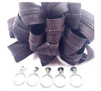Poyuad Cerniera in Resina da 2 Metri e 5# con 4 tiretti, Kit di Riparazione Fai da Te per Cucire Zaini e Accessori di Tenuta,caffè Profondo,200 cm