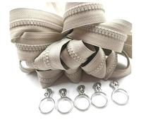 Poyuad Cerniera in Resina da 2 Metri e 5# con 4 tiretti, Kit di Riparazione Fai da Te per Cucire Zaini e Accessori di Tenuta,Cachi Chiaro,200 cm