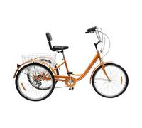 Poyujkyhr Triciclo per adulti, 24 pollici, 6 marce, 3 ruote, con cestino, schienali, braccioli regolabili in altezza, portata 95 kg, bici da città Cruiser (giallo)