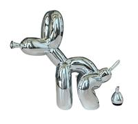 Scultura a forma di cane che fa la cacca in argento, regalo divertente per gli amanti degli animali domestici, statua decorativa estetica a forma di cane con palloncino, statuetta per tavolino da