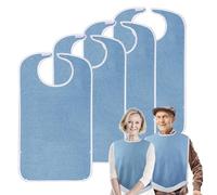 Pozico Bavaglini in spugna per adulti, per mangiare, per donne, uomini, anziani, lavabili, protezioni per abbigliamento e bavaglini per adulti, con trappola per detriti (confezione da 4), blu