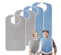 Pozico Confezione da 4 bavaglini per adulti, riutilizzabili, lavabili, regolabili, per adulti, parte anteriore assorbente, retro impermeabile, facili da pulire con raccogli briciole, protezione unisex