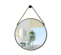 POZINO - Specchio rotondo, da appendere, con corda, 38 cm, per bagno, camera da letto, soggiorno, ingresso, decorazione per la casa, grigio