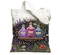 Pozioni - Borsa tote in tela da donna, mistica fantasiosa lavanda crisantemo, viola primaverile, lavabile, riutilizzabile, estetica, idea per viaggi all'aperto, giornata lavorativa, lettura, 33 x 38