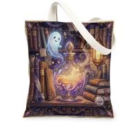 Pozioni Borsa tote in tela per donne, fantasiosi libri fantasma fantasy, Halloween, viola, borsa tote per tutti i giorni, idea per familiari, amici, colleghi, lettura amori, 33 x 38 cm