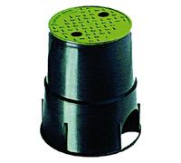 Pozzetto Circolare Con Coperchio Costruito Con Materiale Plastico Resistente Agli Urti, Colore Nero E Coperchio Verde. Studiato Per Uso Residenziale, Adatto Per Alloggio Elettrovalvole, Idranti E Valvole Di Scarico.
