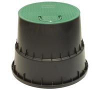 Pozzetto Circolare Con Coperchio Costruito Con Materiale Plastico Resistente Agli Urti, Colore Nero E Coperchio Verde. Studiato Per Uso Residenziale, Adatto Per Alloggio Elettrovalvole, Idranti E Valvole Di Scarico.