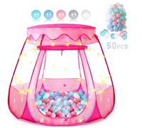 Pozzo per palline per bambini con 50 palline, tenda pop up principessa con luci a stella per 1 2 3 anni, regalo di compleanno di 12-18 mesi con borsa per il trasporto, tenda da gioco per interni ed