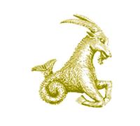 pp-Ss12 - Spilla in peltro inglese con chiusura a farfalla in oro con finitura cromata Capricorno, Misura unica, Metallo, Perno in peltro massiccio