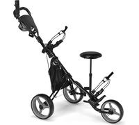PP-Vic Carrello da Golf in Alluminio Leggero A 3 Ruote, Carrello Porta-Sacca da Golf Pieghevole con 4 Maniglie Regolabili in Altezza, Porta-Ombrello, Sedile, Porta-Segnapunti, Borsa Portaoggetti