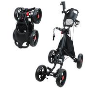 PP-Vic Carrello da Golf Pieghevole A 4 Ruote con Sedile, Carrello in Alluminio Leggero con Freno A Pedale, Portaombrello E Sedile Regolabili, Manubrio Regolabile in Altezza in 4 Posizioni,Nero