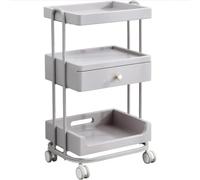 PP-Vic Carrello Per Salone Di Bellezza A Tre Livelli,Scaffale Portaoggetti Per Estetista Con Cassetti,Struttura in Metallo Con 4 Ruote Universali,Stazione Di Stoccaggio Per Salone Bellezza,Gris