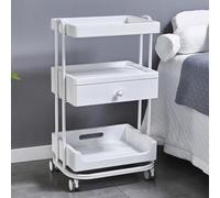 PP-Vic Carrello Per Salone Di Bellezza A Tre Livelli,Scaffale Portaoggetti Per Estetista Con Cassetti,Struttura in Metallo Con 4 Ruote Universali,Stazione Di Stoccaggio Per Salone Bellezza,White 02