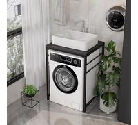 PP-Vic Mobile Portaoggetti Multifunzionale Per Lavabo, Supporto Per Lavatrice Per Carichi Pesanti Con Scaffali Aperti, Lavandino Moderno Per Piccolo Bagno, Adatto Per Lavanderia,Black aa