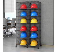 PP-Vic Organizzatore Di Stoccaggio Impilabile Pavimento,Portacasco Di Grande Capacità Per Negozio/Fabbrica, Ripiani in Filo Metallico Rimovibili,Regolabile in Altezza Con 4 Ruote,Black12 grids