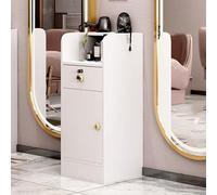 PP-Vic Postazione Da Barbiere Con Serratura A Chiave, Mobiletto Portaoggetti Per Salone Con 2 Porta Asciugacapelli, Portaoggetti Aperto Per Attrezzature Moderne Per Centri Estetici E Spa,Bianca