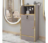 PP-Vic Postazione Da Barbiere Con Serratura A Chiave, Mobiletto Portaoggetti Per Salone Con 2 Porta Asciugacapelli, Portaoggetti Aperto Per Attrezzature Moderne Per Centri Estetici E Spa,Grigio