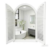 PP-Vic Specchio da Parete con Feritoie, Uno Specchio Decorativo Ad Arco in Stile Rustico con Cornice Rustica in Legno E Pannelli Decorativi A Specchio, Perfetto per L'arredamento,Bianca